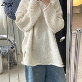 Streetwear Women Long Loose Harajuku Sweater Retro Solid Y2k Pullovers Autumn Winter Female Casual Korean Long Sleeve