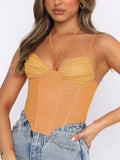 Halter Lace-up Backless Corset Top Women Summer Sleeveless Spaghetti Strap Crop Top Ladies Sexy Beach Camis
