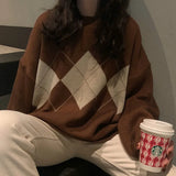 Vintage Argyle Print Round Neck SweaterOutfit