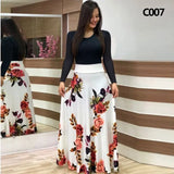 Winter 5XL Floral Print Patchwork Casual Fashion Maxi Dress Lady Long Sleeve Elegant All-match Robe Vestido Women