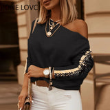 Women Casual Diagonal Collar Rib-knit Batwing Sleeves Loose Women Blouse