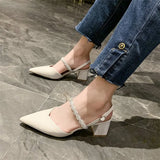 sandals women's summer high heels 2022 new pointed toe back straps rhinestone fairy wind thick heel shoes