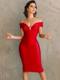 Shoulder Bandage Dress for New Year 2022 Women Red Bandage Dress Bodycon Elegant Summer Sexy Party Dress Evening Club