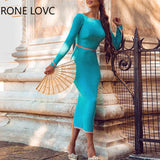 Women Solid Elegant Long Sleeves Backless Beaded Detail Silt Design Bodycon Sexy Formal Party