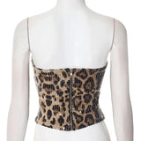 Strapless Print Leopard Sequin Crop Top-Outfit