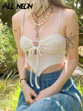 Y2K Fairy Grunge Bandage Slip Tops 90s Aesthetics Plaid Textured Straped Backless Hollow Out Cropped Tanks Vintage