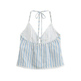 New Women's Fashion Design Hit The Color Stripe Hanging Neck