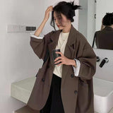 Vintage Brown Blazer Women Elegant Official Ladies Autumn Fashion Long Sleeve Oversized Chic Casual Jacket