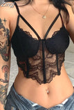 Fashion Chic Strap Corset Clothes Black Lace Top Ladies Solid Transparent Club Party Summer Crop Tops Camisole