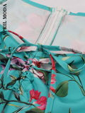 60s Women Dresses Summer 2022 V Neck Floral Print Boho Beach Dress Boho Short Sleeve A Line Midi Dress Wrap Sundress