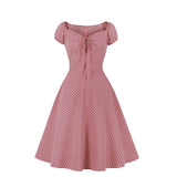 Vintage 50s Swing Rockabilly Dress Polka Dot Print Draw String Summer Casual Sundress Chiffon Bohemian Women's