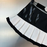 2022 Autumn New Arrivals High Waist Black White Patchwork Slim Pu Pleated Skirt Women