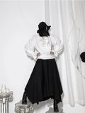 Fashion Vintage Gothic Shirt Women Flare Sleeves Ruffles Oversize Club Party Evening Girl Lolita Black Blouse V-neck