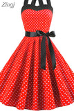 Dress Women 2023 Summer Sexy Polka Dot Print Halter Party Dresses Vestidos Robe Pin Up Rockabilly Y2K