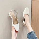 middle heel sandals women's thick heel square toe 2022 summer new fashion back empty shoes orange
