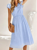 Long Dress Women Solid Summer Dress Female Fashion V Neck Short Sleeve Button Dress Ladies Casual Loose Beach