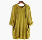 Zingj Spring New EBAY Women's Hooded Solid Color Loose T-Shirt Irregular Pocket Top-Outfit
