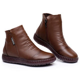 2021 Winter Genuine Leather Ankle Boots Handmade Lady Soft Flat Shoes Comfortable Casual Moccasins Side Zip Ankle