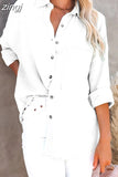 Shirt Women Fashion Pocket Long Sleeve Button Up Shirt Elegant Female Loose Office Top Spring Solid Color Blouse