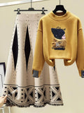 Winter Two Pieces Sets For Women Long Sleeve Pullover Sweatshirts And High Waist Knitting Skirts Sets Womens Outfits