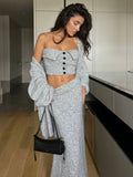 Glutinous Sweater Three-Piece Tset Tset With Long Skirt And Open Shirt Gentle And Sleek