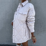 Casual Winter Jacket Women Cotton-Padded Quilted Coats Parka Jacket Padded Parkas Warm Stand Collar With Button Pockets