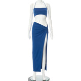 Women Elegant 2 Piece Set Party Dresses with Skirt Sexy Female 2022 High Split Bodycon Hollow Out Evening Dress Black White