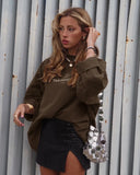 Letter Print Oversized Sweatshirts Women Brown Green Autumn Winter Y2K Long Sleeve Black Loose Pullover Brown