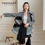 Vintage Houndstooth Desinger Blazer Women Patchwork Lace Ladies Coats And Jackets Fall 2021 Womens
