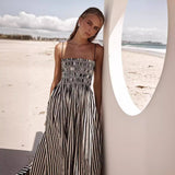 Zingj Spring / Summer Striped Print Rubber Band Sexy Hem Slip Dress
