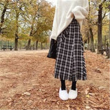 Tweed Plaid Fringed Long Skirt Women Wool Elegant French Midi Skirt Office Ladies Irregular Vintage Tassel Black A-Line