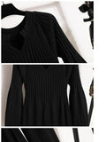 Winter Knitwears Sweater Dresses Office Ladies Elegant Solid Lantern Sleeve High Waist A-line Knitted Dresses 4XL