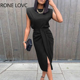 Women Sold Sleeveless Top & Slit Twisted Midi Skirt Set Elegant Fashion Chic