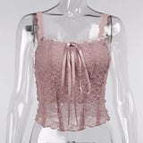Y2K Vintage Cute Black Lace Bustier Top Egirl Streetwear Backless Spaghetti Strap Cropped Tanks Sexy Outfits