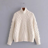2021 Elegant Chic Woman Sweaters Hight Collar Twist Kintted Pull Femme Hiver VintageJacquard Winter Pullovers Chic