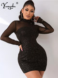 see through black mesh mini summer dress women 2022 elegant glitter bodycon birthday party dress evening dresses