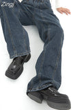 Buy Funny Women Jeans Streetwear Casual High Waist Pants Korean Fashion Dark Blue Straight Jeans Loose Y2k Female