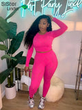 Fashion Hollow Tracksuit Two Piece Set Women Long Sleeve O-Neck Elastic Tops+Leggings Female Sporty Matching