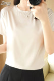 Summer Satin T Shirt Women Slim Tops Short Sleeve Tee Shirts 2023 O Neck Basic Silk T Shirts White Women's T-shirt