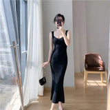Summer New Women White Elegant V-neck Knit Slip Long Dress French Black Sexy Club Slim Prom Evening Party Fishtail