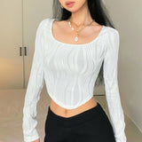 Women's Clothing 2025 Autumn Explosion U Collar Top Water Corrugated Body-Closing Sexy Long-Sleeved T-Shirt