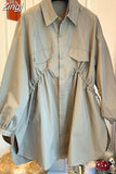 Spring Autumn Oversized Khaki Shirt Trench Coat for Women Drawstring Runway Designer Casual Loose Fashion 2023 One