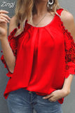 Shoulder Lace Blouse Women Summer Tops 2023 Hollow Out Half Sleeve White Black Blouses O-Neck Solid Loose 5XL Clothes