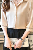Women Shirt Three Quarter Sleeve Blouses for Women Satin Blouses and Shirts Summer Fashion Women Clothing White Women