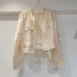 Design All-Match Sequined Sun Protection Coat Women 2023 Spring Summer New Chic Long-Sleeved Jackets High Street
