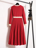 Warm Knitted Sweater Dresses For Women Office Ladies Elegant High Quality High Waist Patchwork Knitwears Dresses