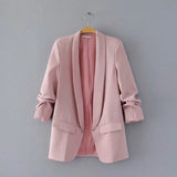 Blazer Women Suits 2020 Spring Summer Three Quarter Sleeve Thin Jacket Leisure Pink