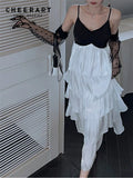 Glitter White Patchwork Ruffles Long Slip Dress For Women 2022 Summer Designer Vacation Holiday Midi Dress