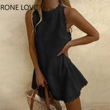 Women Chic Solid Tank Exquisite Lace Sleeveless A-line Party Sexy