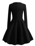 V-neck Embroidery Slim Bodycon Women Long Sleeve Winter Elegant Vintage Black Party
